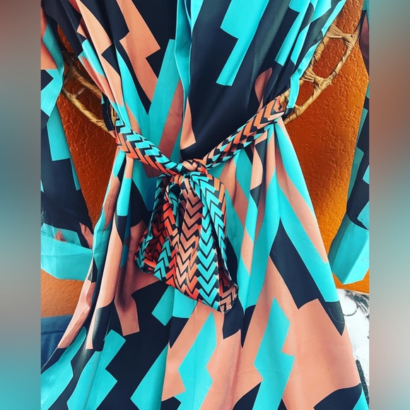 💙 NWT MOD SLINKY RETRO 1960’s STYLE SHIRT MIDI ABSTRACT DRESS LARGE - Picture 10 of 10